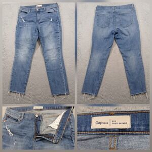 Gap 1969 True Skinny Jeans Womens 31 Regular Blue Distressed Raw Hem Denim EUC